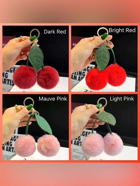 Handbags - Plush Cherry Pom-Pom Bag Charm - Choice of One